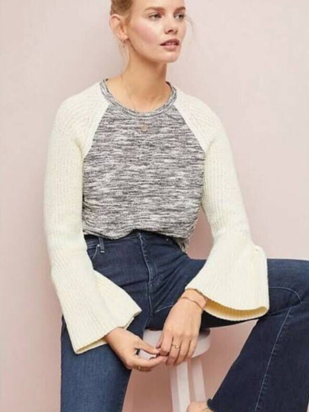 Dolan Left Coast Bell Sleeve Knit Sweater Colorblock Marled Top Medium